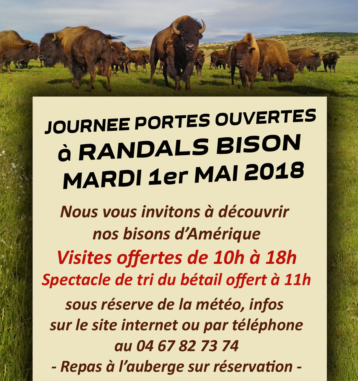 Journée Portes Ouvertes à Randals bison le 1er mai 2018