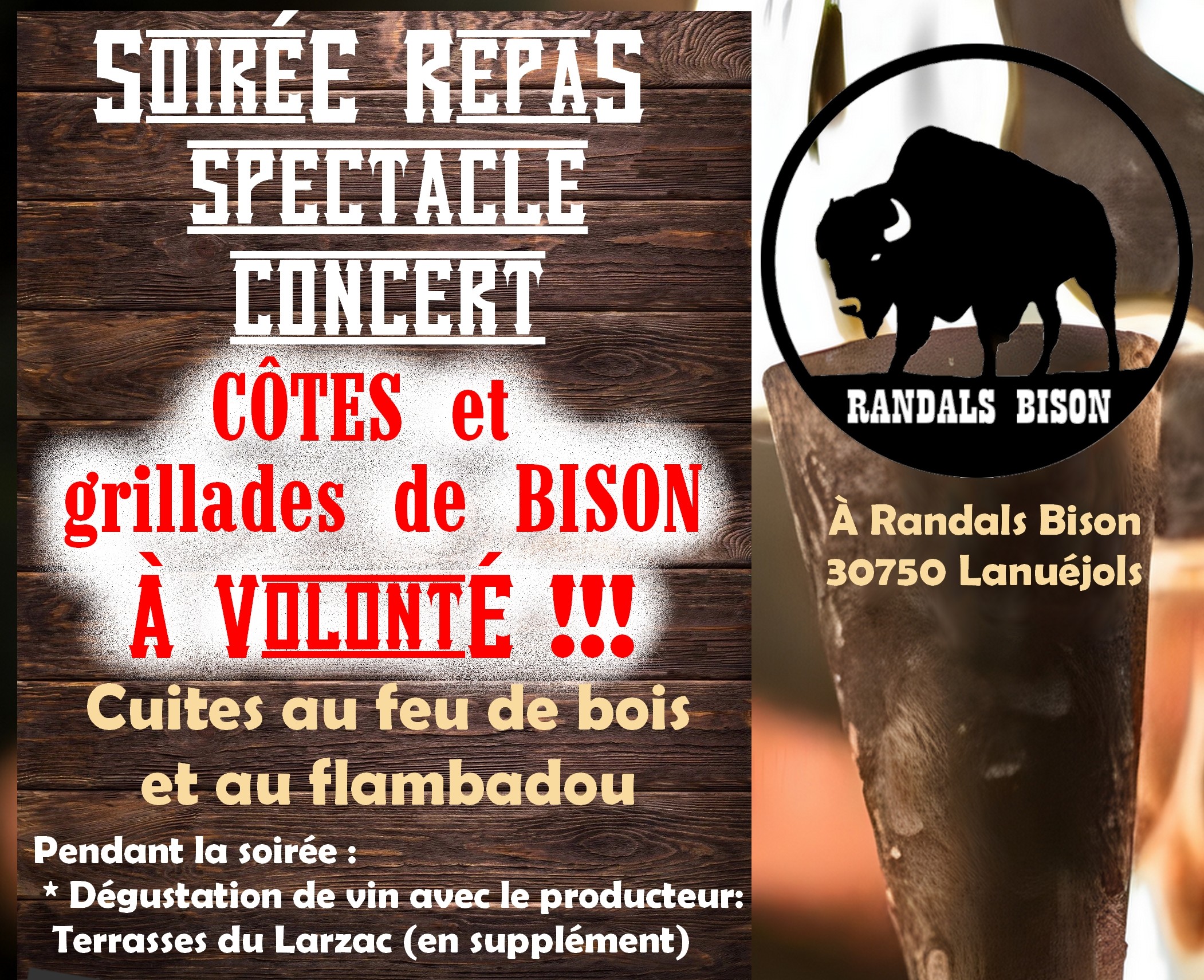 Soirée repas côtes de bison à volonté Soirée repas côtes de bison à volonté